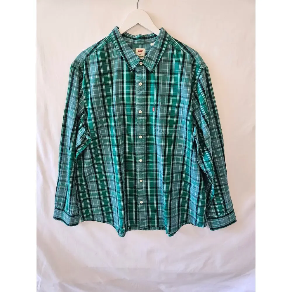 Levi's Long Sleeve Shirts Office Stripes Plaid Button Up Blue Green XXL Bundle